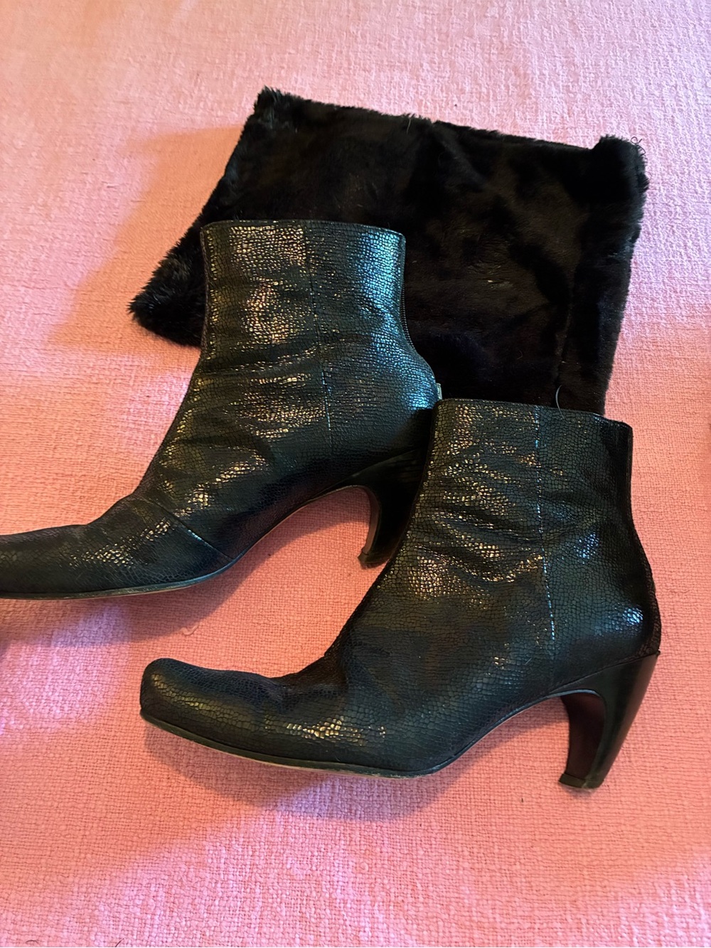 Tracey Neuls handmade Black Textured Leather Ankle Booties with Low Heel
